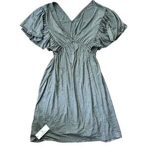 NWT Beachsissi Ruffled Sleeve V-Neck Jersey Knit Gray Mini Dress Small